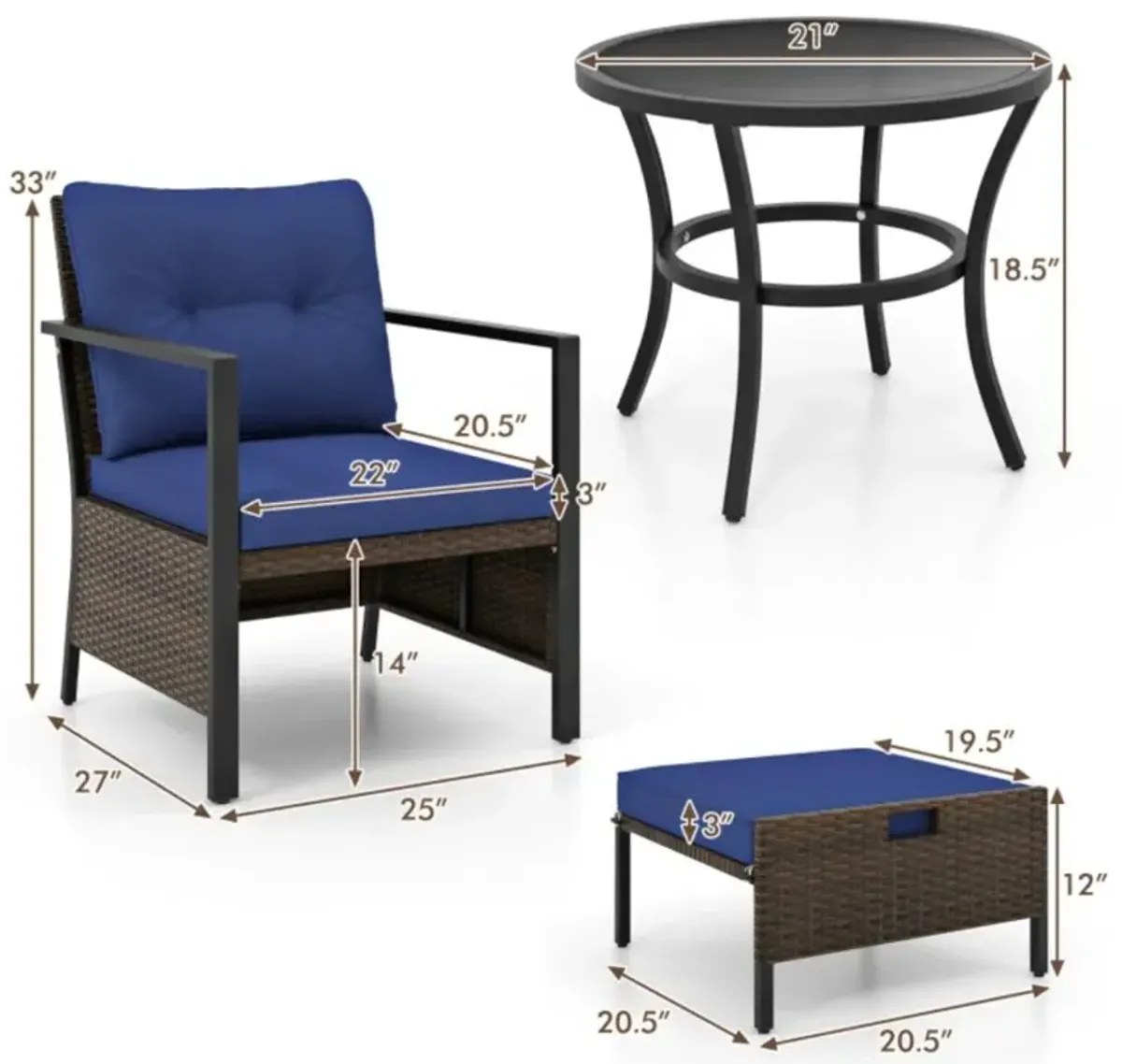 Hivvago 4 Piece Outdoor Furniture Set with Glass Topped Coffee Table