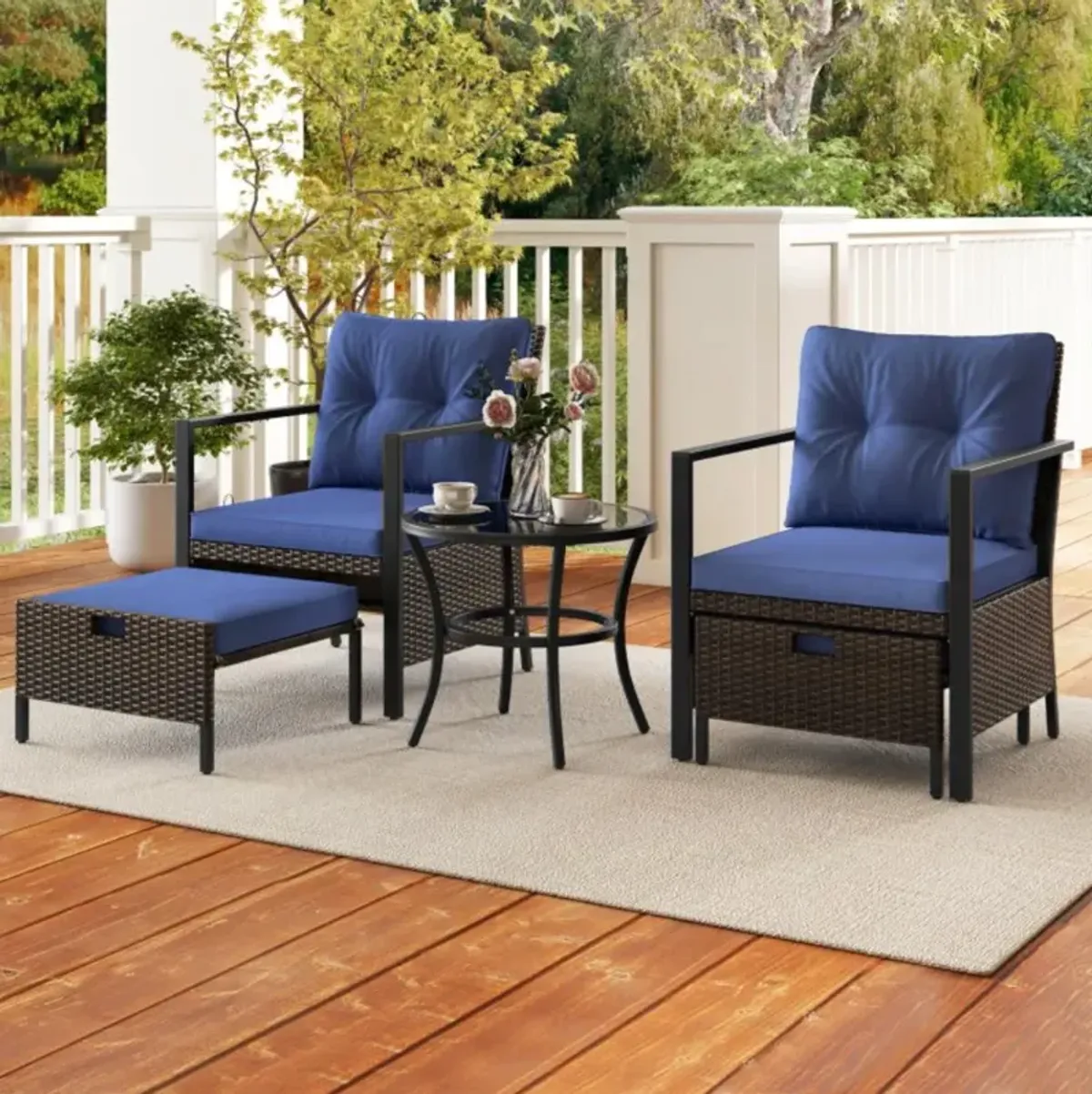 Hivvago 4 Piece Outdoor Furniture Set with Glass Topped Coffee Table