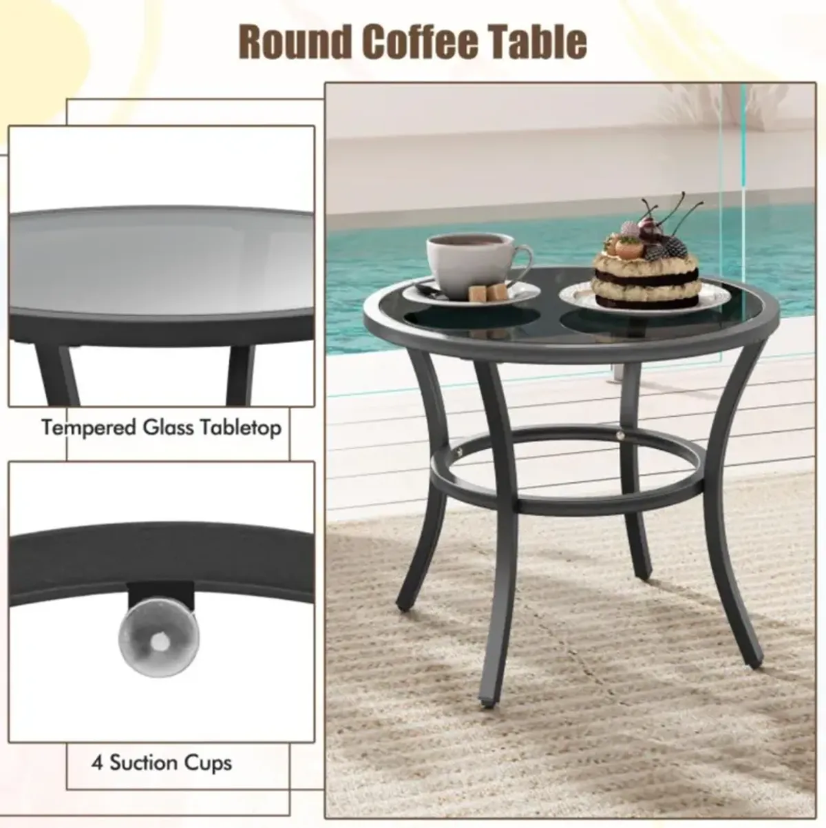 Hivvago 4 Piece Outdoor Furniture Set with Glass Topped Coffee Table