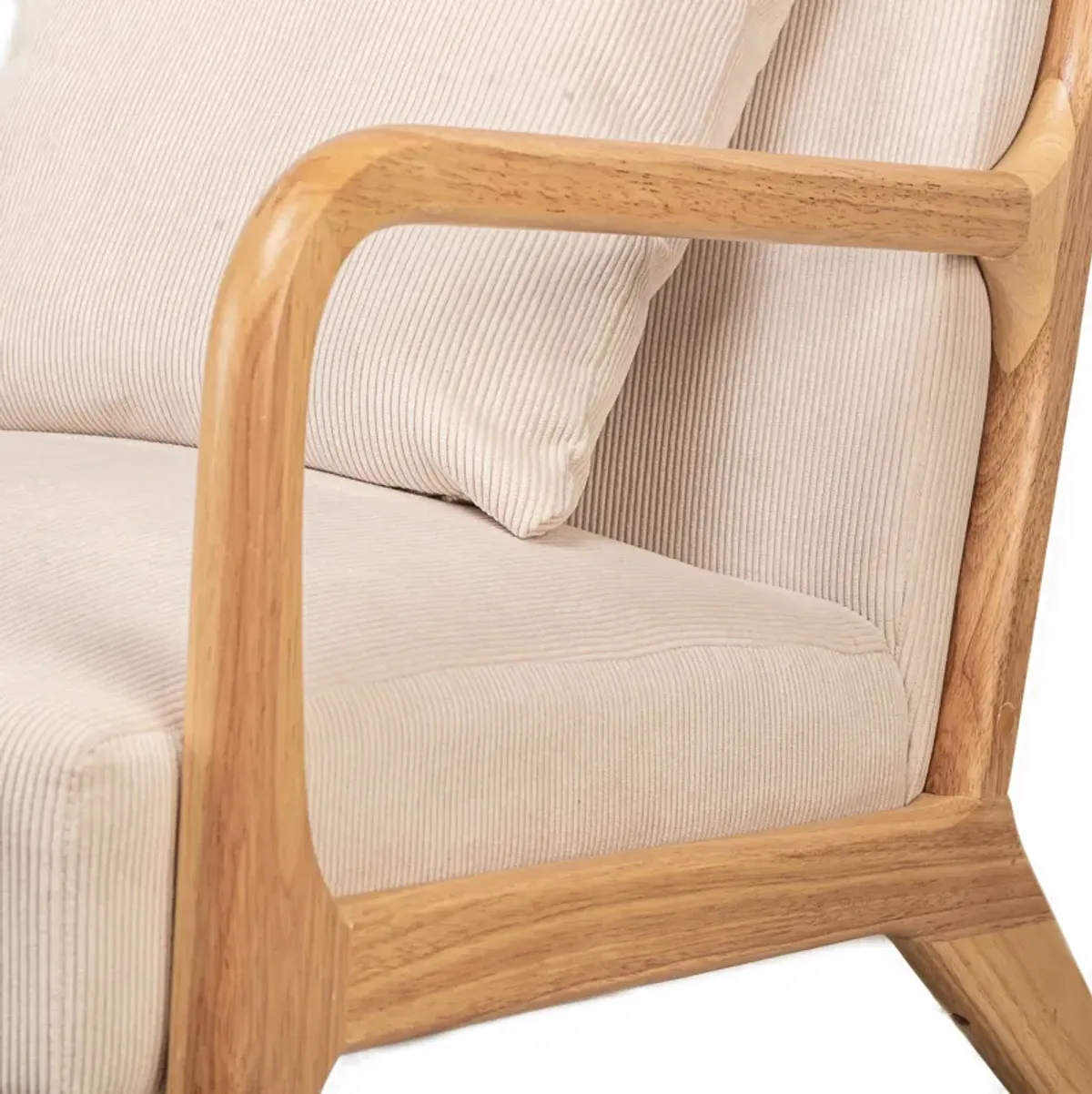 OHAMA Wood and Beige Fabric Lounge Chair