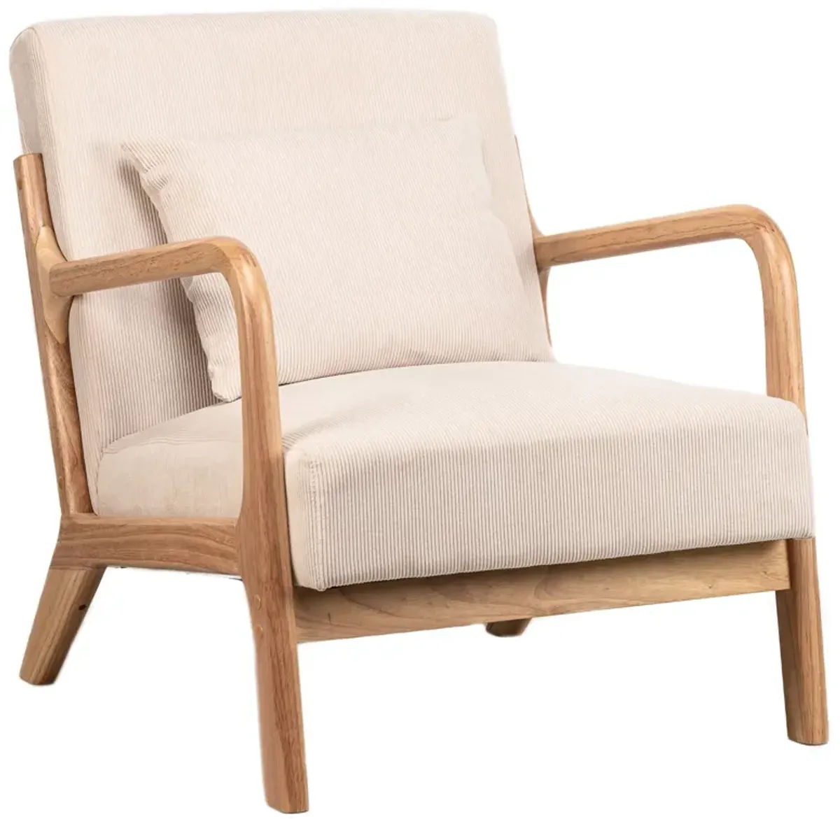 OHAMA Wood and Beige Fabric Lounge Chair