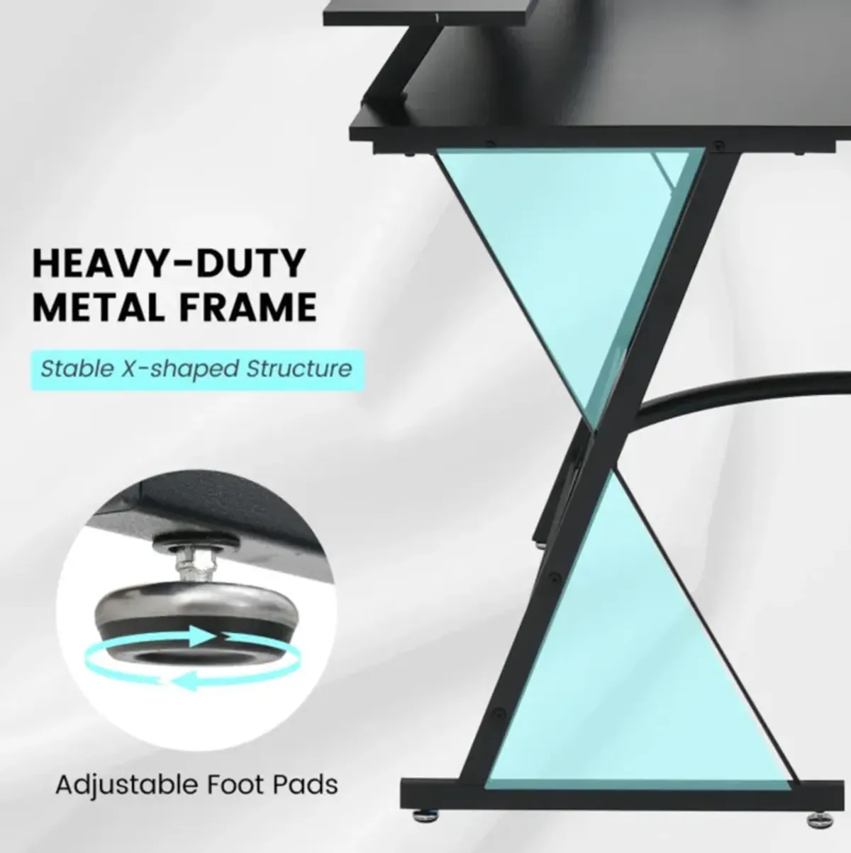 Hivvago L-shaped Computer Desk with Power Outlet and Monitor Stand