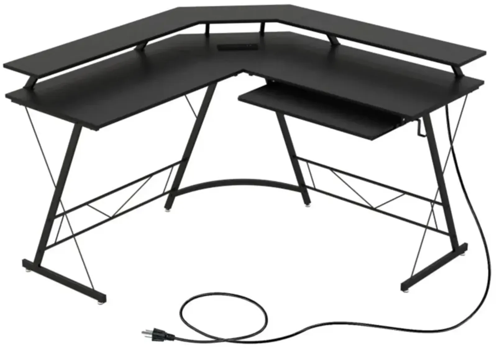 Hivvago L-shaped Computer Desk with Power Outlet and Monitor Stand