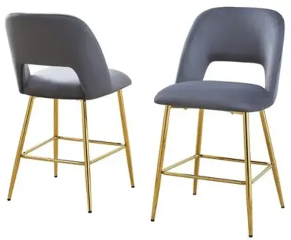 Dark Grey velvet upholstery counter height chairs *SET OF 2*