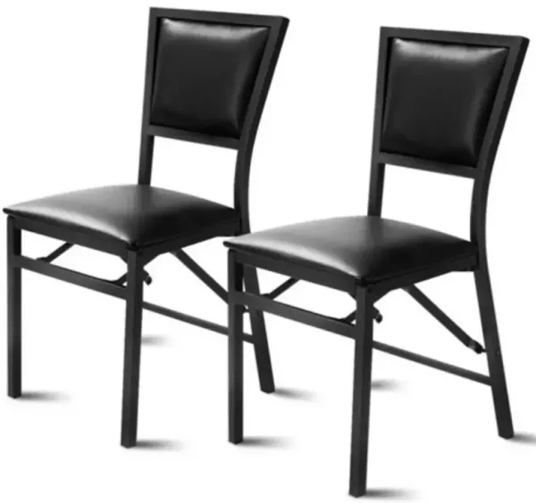 Set of 2 Compact Modern Folding Chairs with Metal Frame & Leatherette Seats