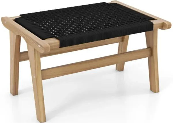 Hivvago Indoor Outdoor Ottoman Footstool Teak Wooden Foot Rest with Handwoven Cordage
