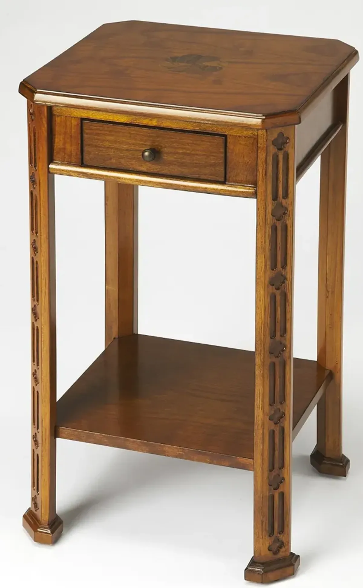 Hivvago 27 Inch Medium Brown And Olive Ash Manufactured Wood Rectangular End Table With Drawer And Shelf
