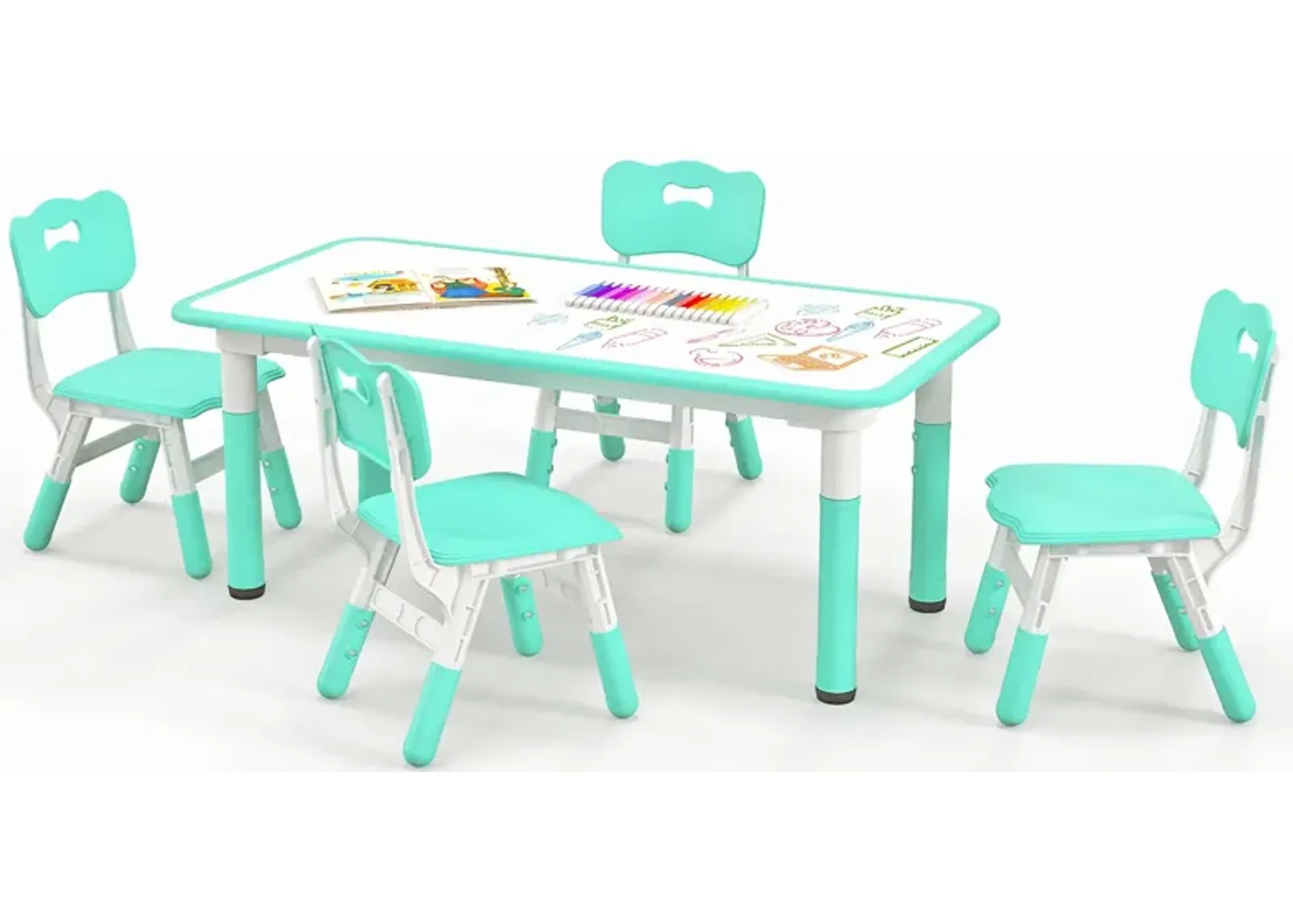 Kids Table and Chairs Set for 4 with Graffiti Desktop