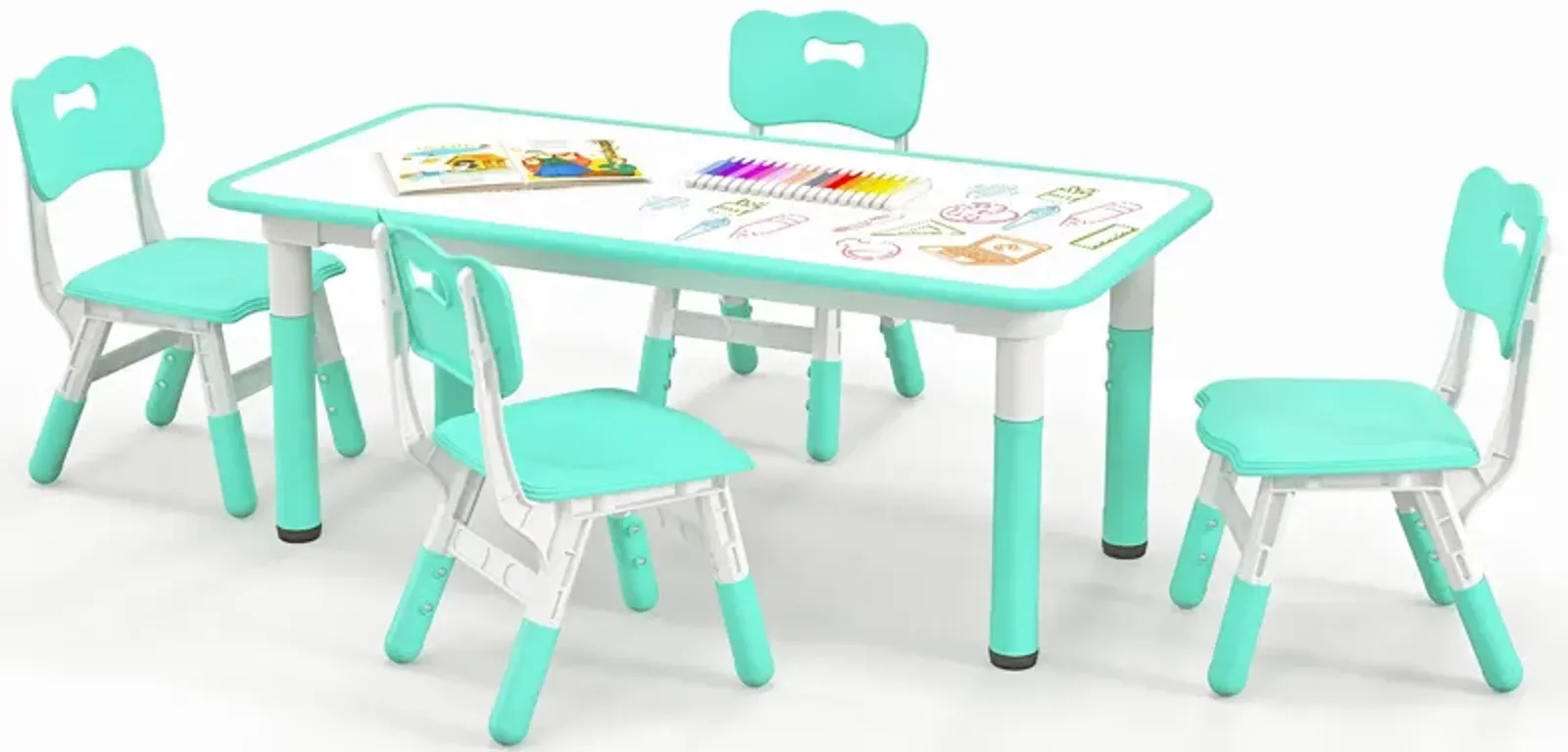 Kids Table and Chairs Set for 4 with Graffiti Desktop