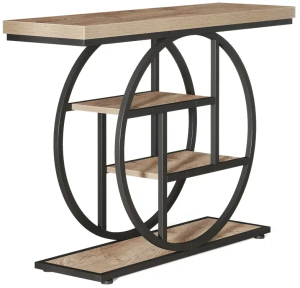 Console Table, 4-Tier Entryway Table Behind Couch Table, 41.3-Inch Farmhouse Sofa Table for Living Room, Foyer Hallway Table for Entrance, Walnut and Black