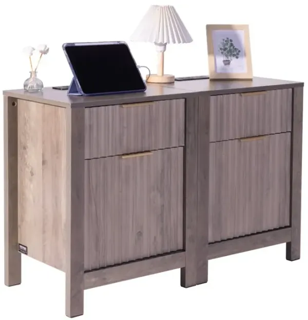 3 Tiers End Table with Storage Cabinet and 2 Drawers Ideal for Living Room