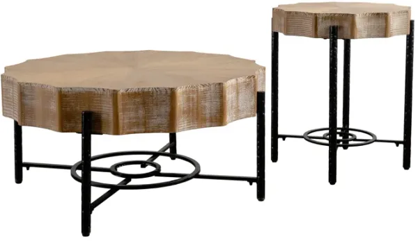 Vintage Lace Coffee Table Set with Dimpled Metal Legs