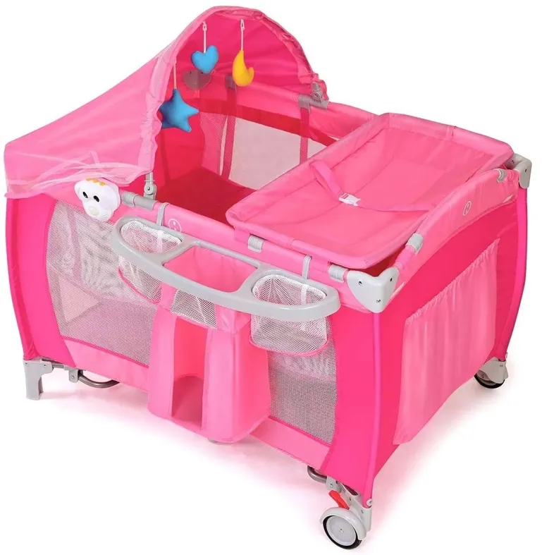 Foldable Baby Crib Playpen with Mosquito Net and Bag