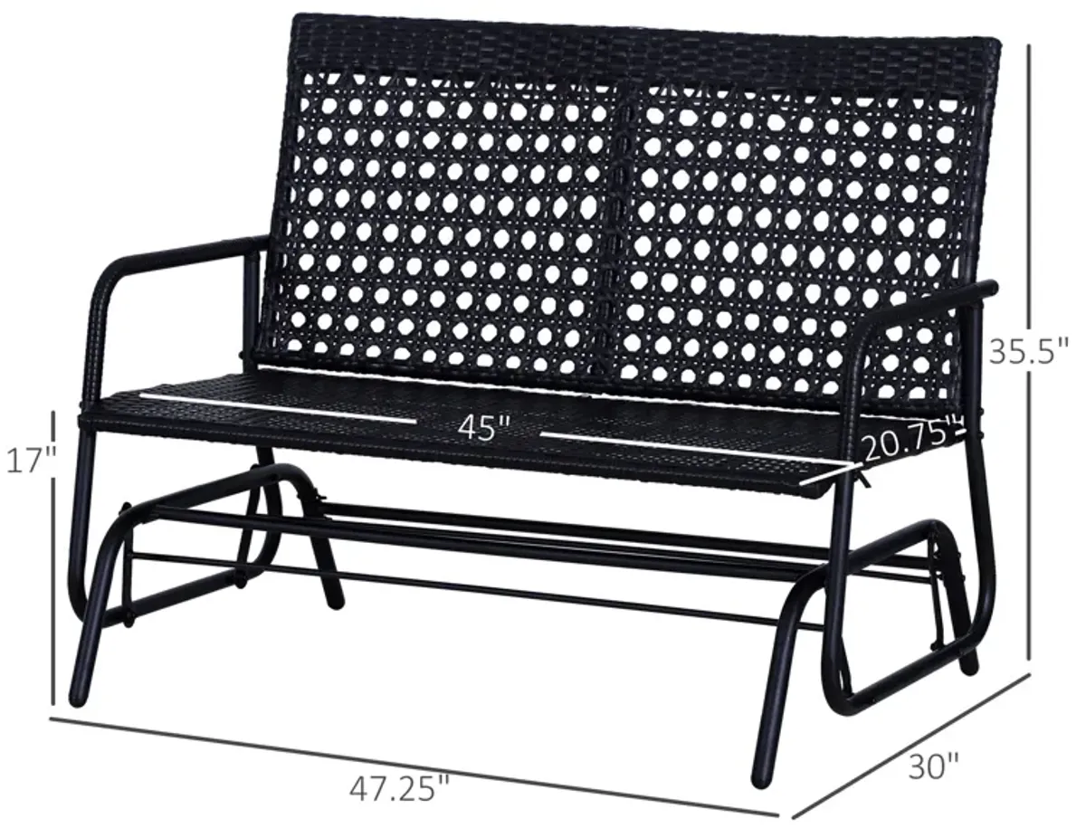 Outdoor Rocking Duo: Black 2-Person Wicker Glider Bench with Cushions