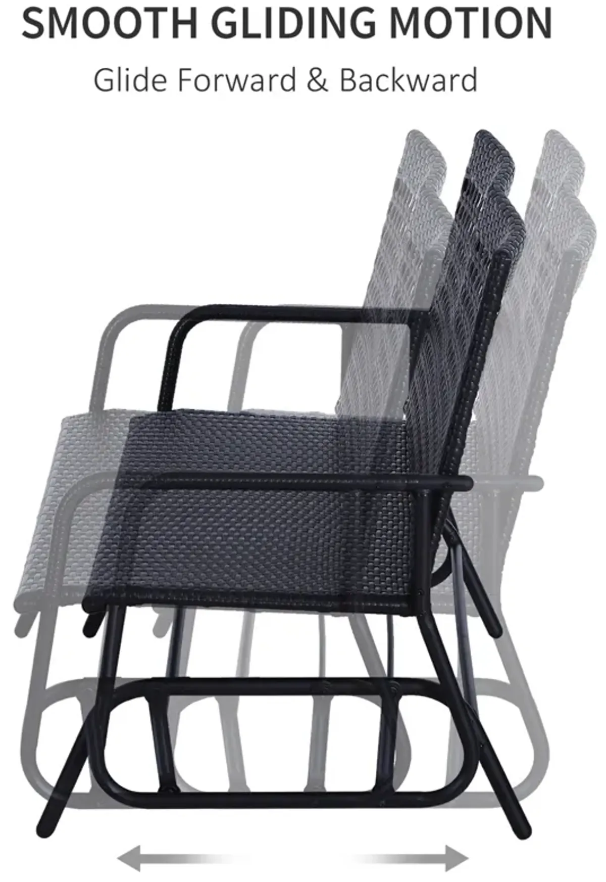 Outdoor Rocking Duo: Black 2-Person Wicker Glider Bench with Cushions