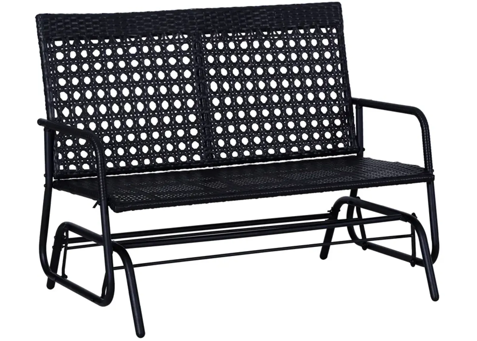 Outdoor Rocking Duo: Black 2-Person Wicker Glider Bench with Cushions