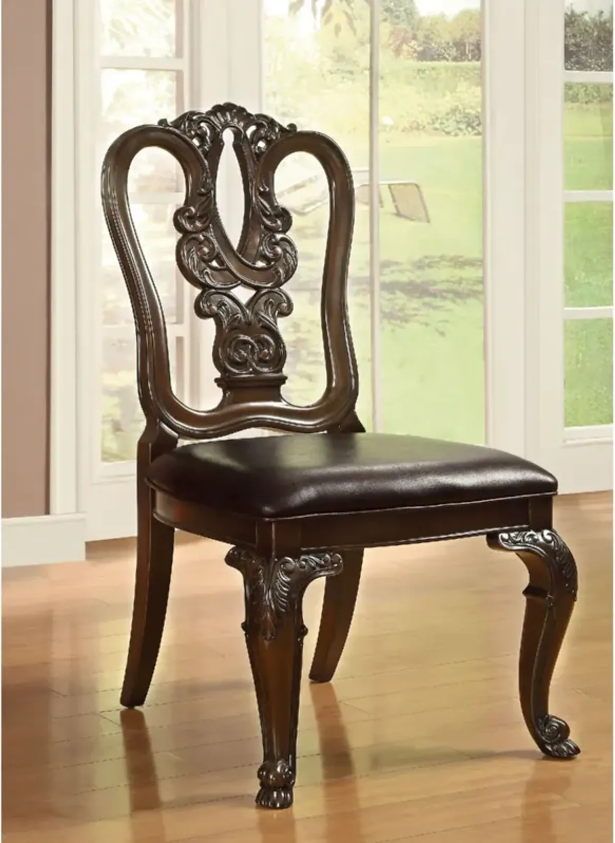 Intricate Brown Cherry Side Chairs Set