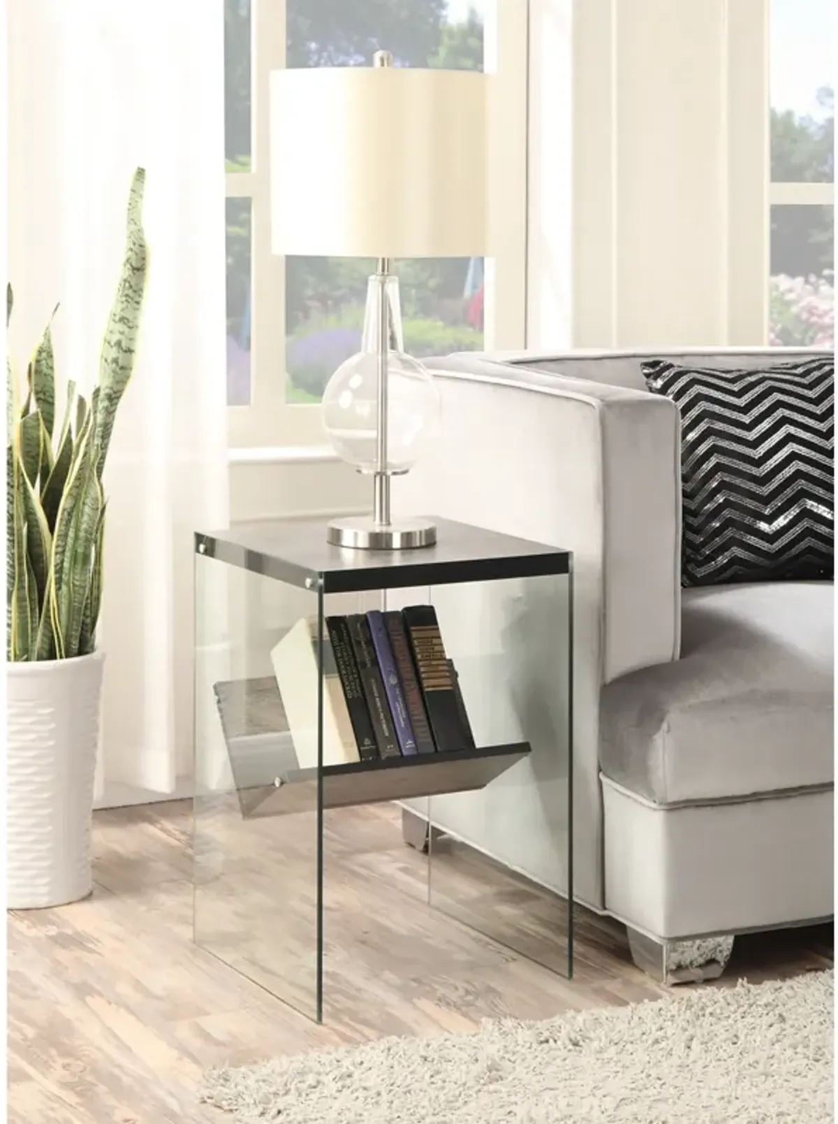 Convenience Concepts SoHo End Table, Weathered Gray / Glass