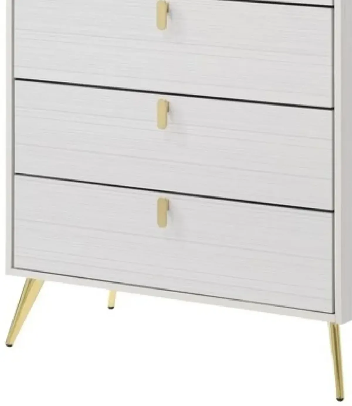 Cos 50 Inch Wood Tall Dresser Chest, 5 Drawers, Metal Handles, White, Gold-Benzara