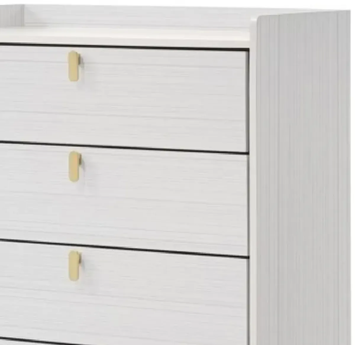 Cos 50 Inch Wood Tall Dresser Chest, 5 Drawers, Metal Handles, White, Gold-Benzara