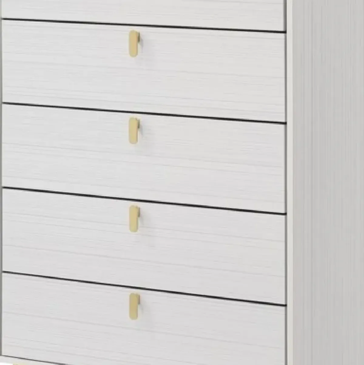 Cos 50 Inch Wood Tall Dresser Chest, 5 Drawers, Metal Handles, White, Gold-Benzara