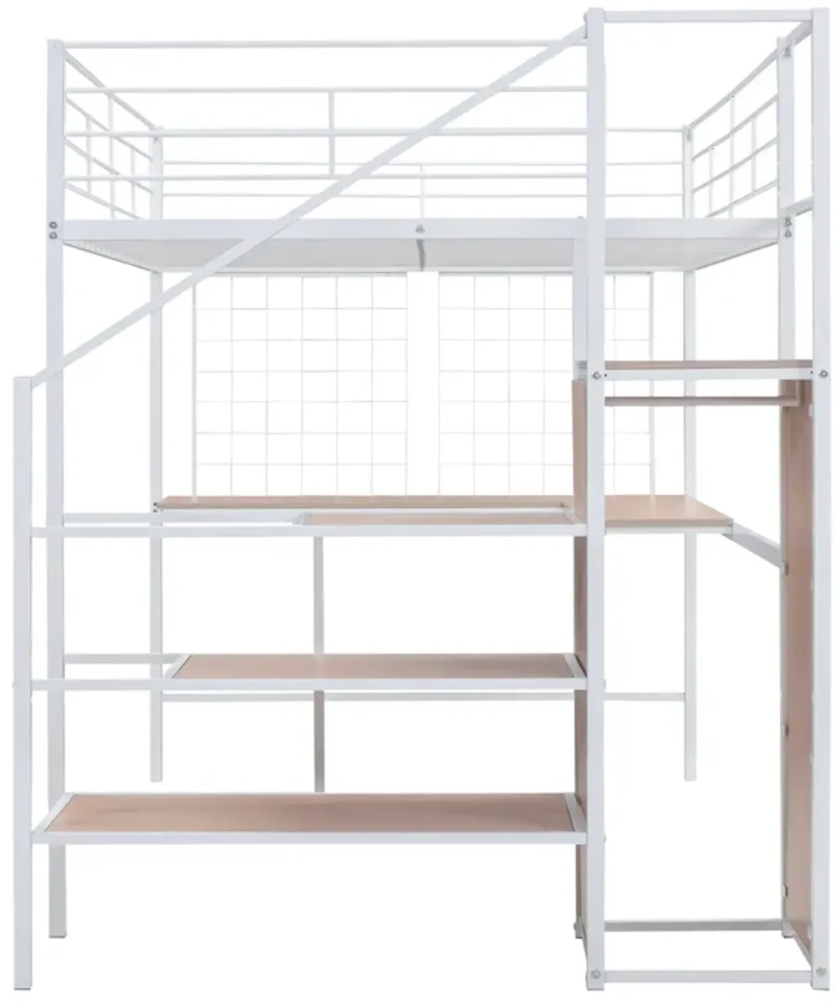 Merax  Metal Loft Bed with Desk and Wardrobe