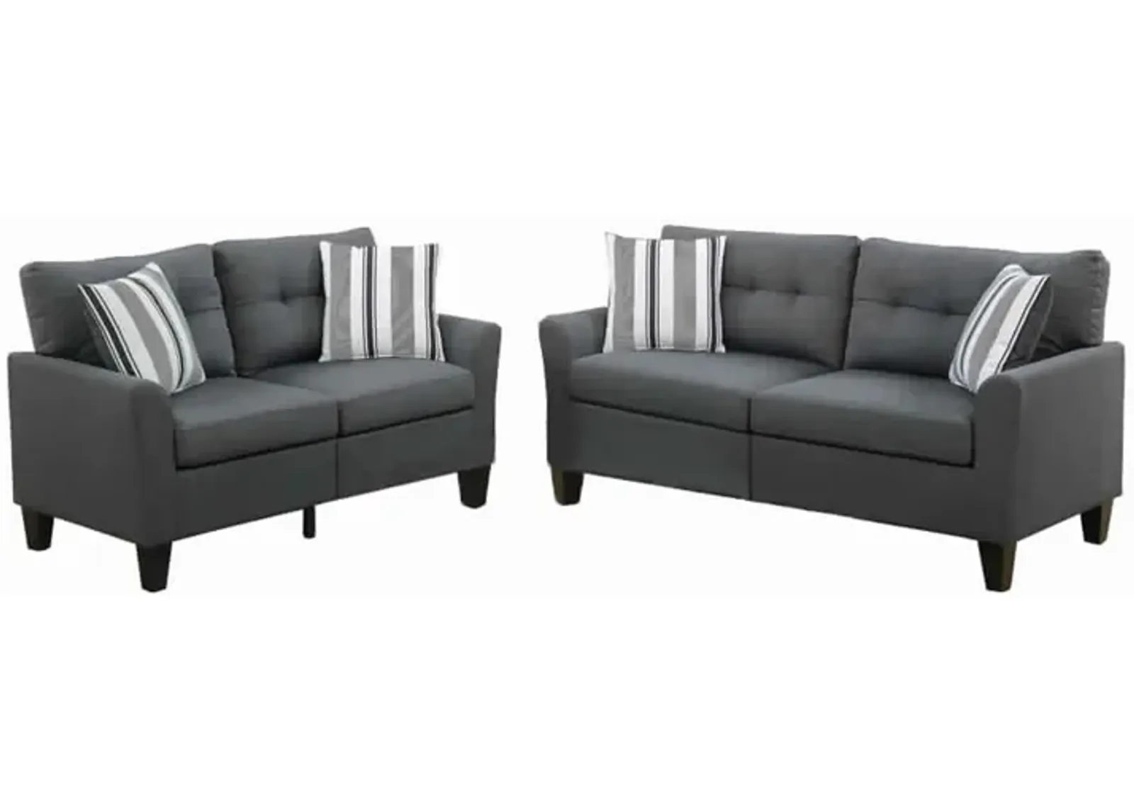 Glossy Polyfiber 2 Piece Sofa Set In Charcoal Gray-Benzara