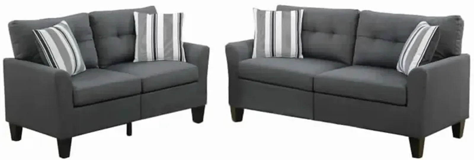 Glossy Polyfiber 2 Piece Sofa Set In Charcoal Gray-Benzara