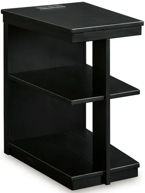 Wendy Chairside End Table, 2 Shelves, USB Port, 21 Inch Black Wood - Benzara