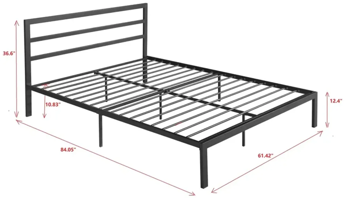 Queen Size Metal Bed Frame With Headboard Charcoal