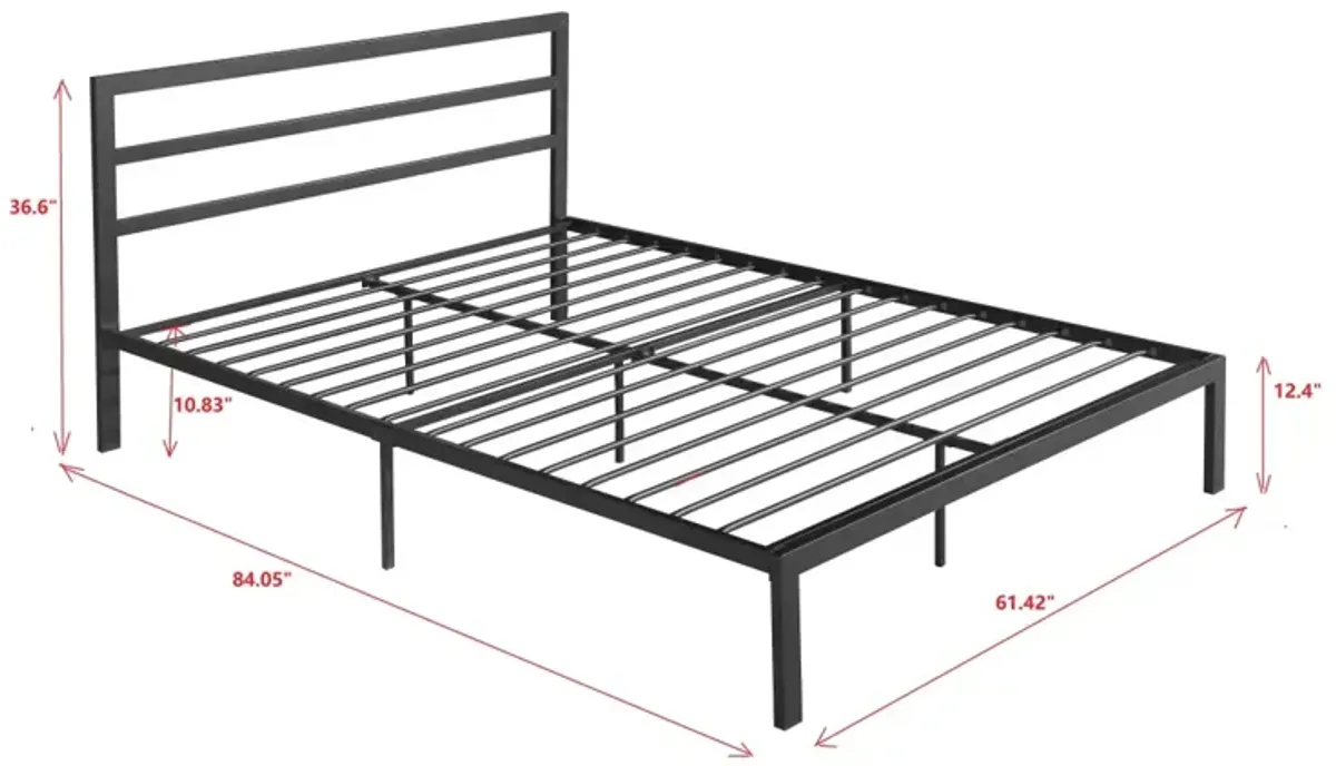 Queen Size Metal Bed Frame With Headboard Charcoal