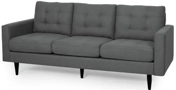 Apex Sofa, 3 Seater, 83 Inch, Classic Button Tufted, Dark Gray Fabric - Benzara