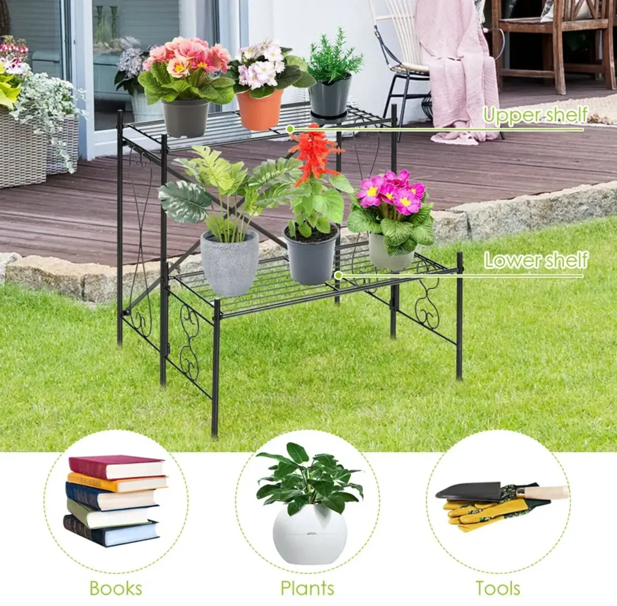 2-Tier Metal Plant Stand Garden Shelf