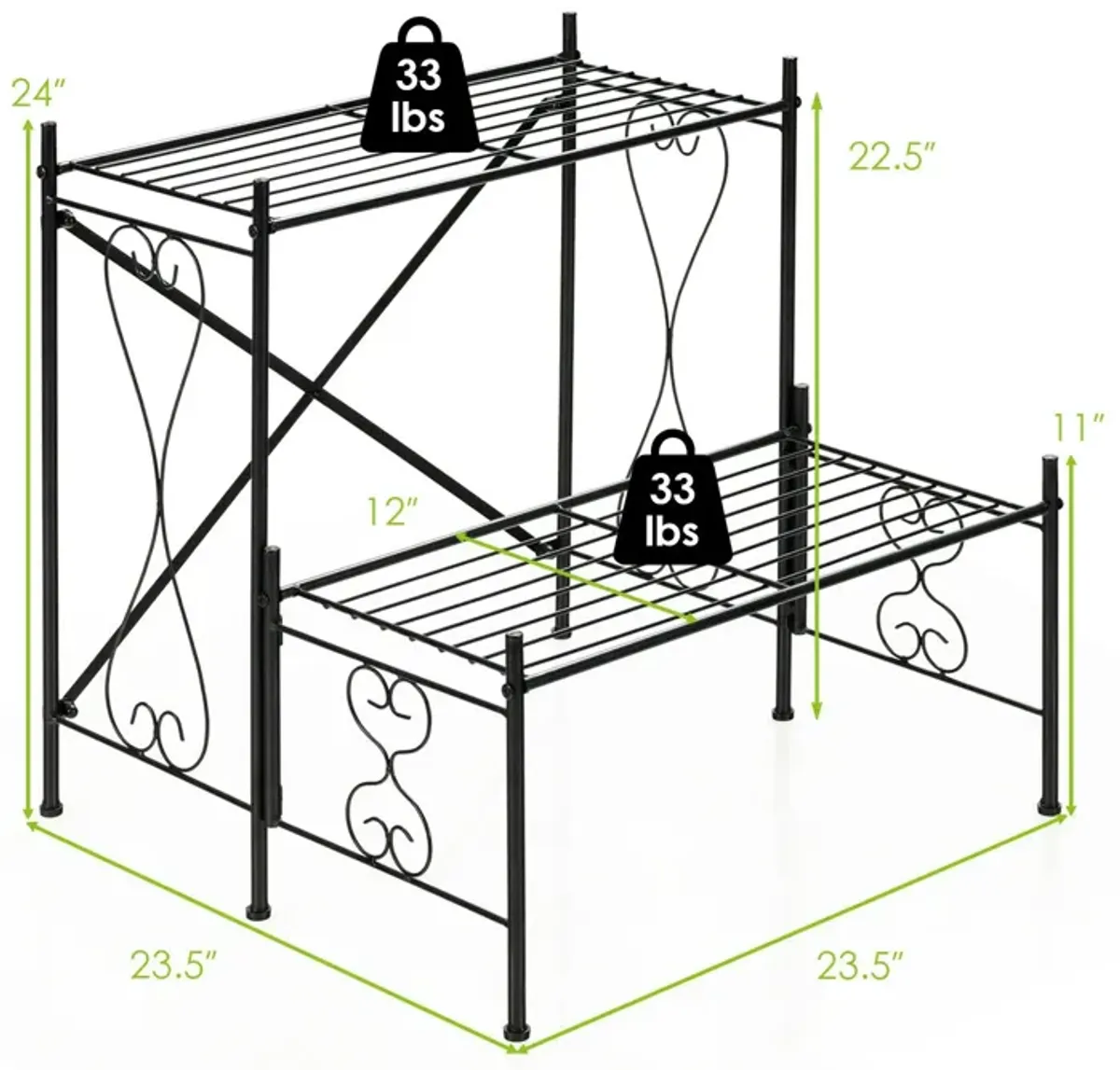 2-Tier Metal Plant Stand Garden Shelf