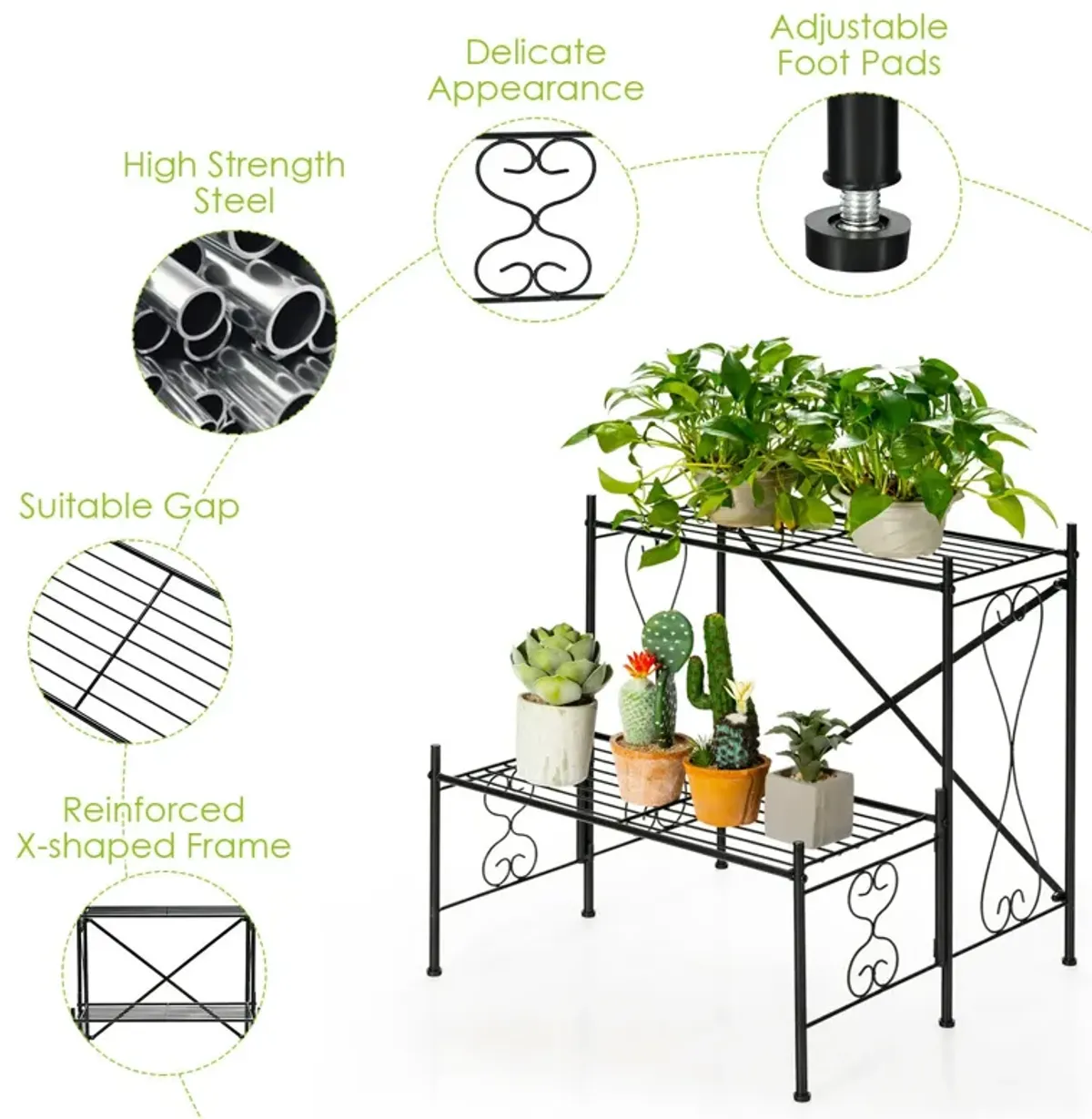 2-Tier Metal Plant Stand Garden Shelf