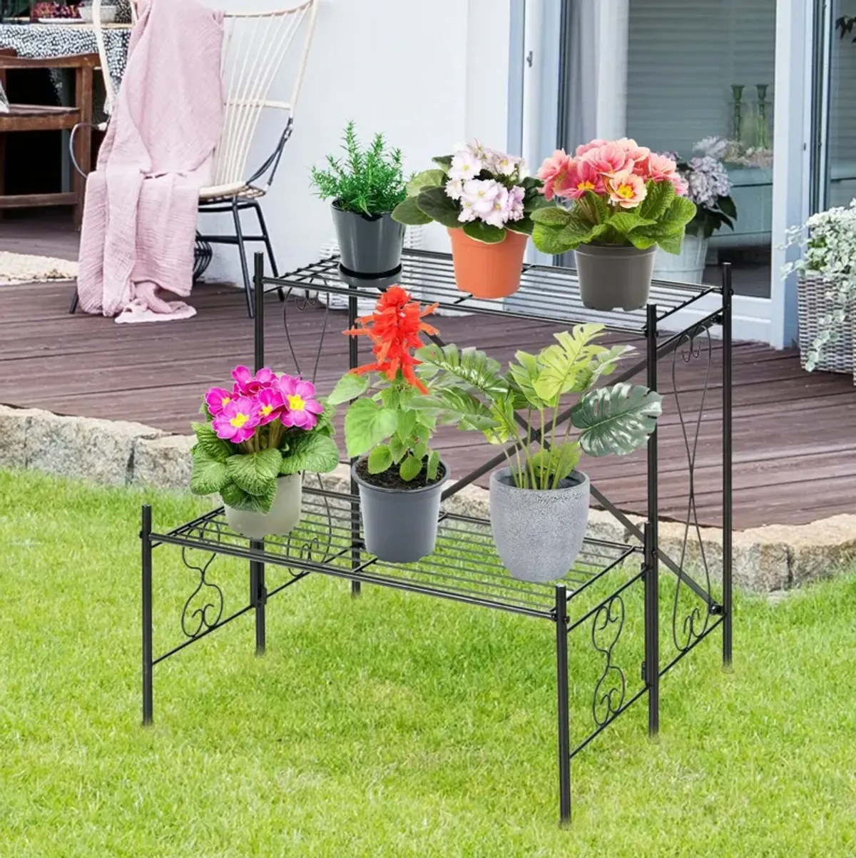 2-Tier Metal Plant Stand Garden Shelf