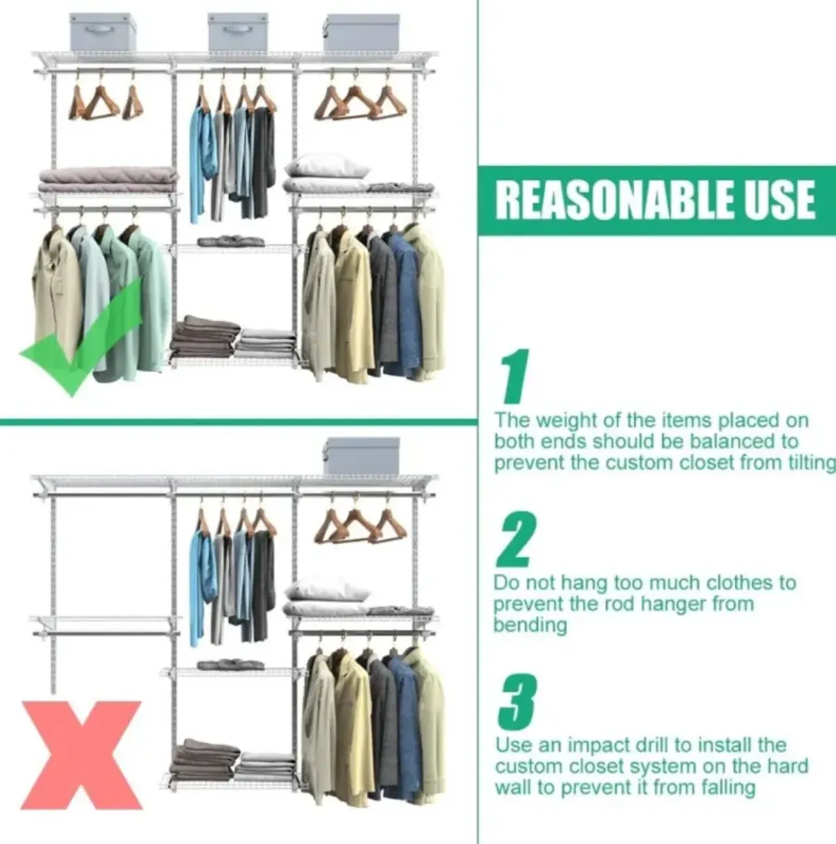 Hivvago Adjustable Wall Mounted Closet Rack System with Shelf