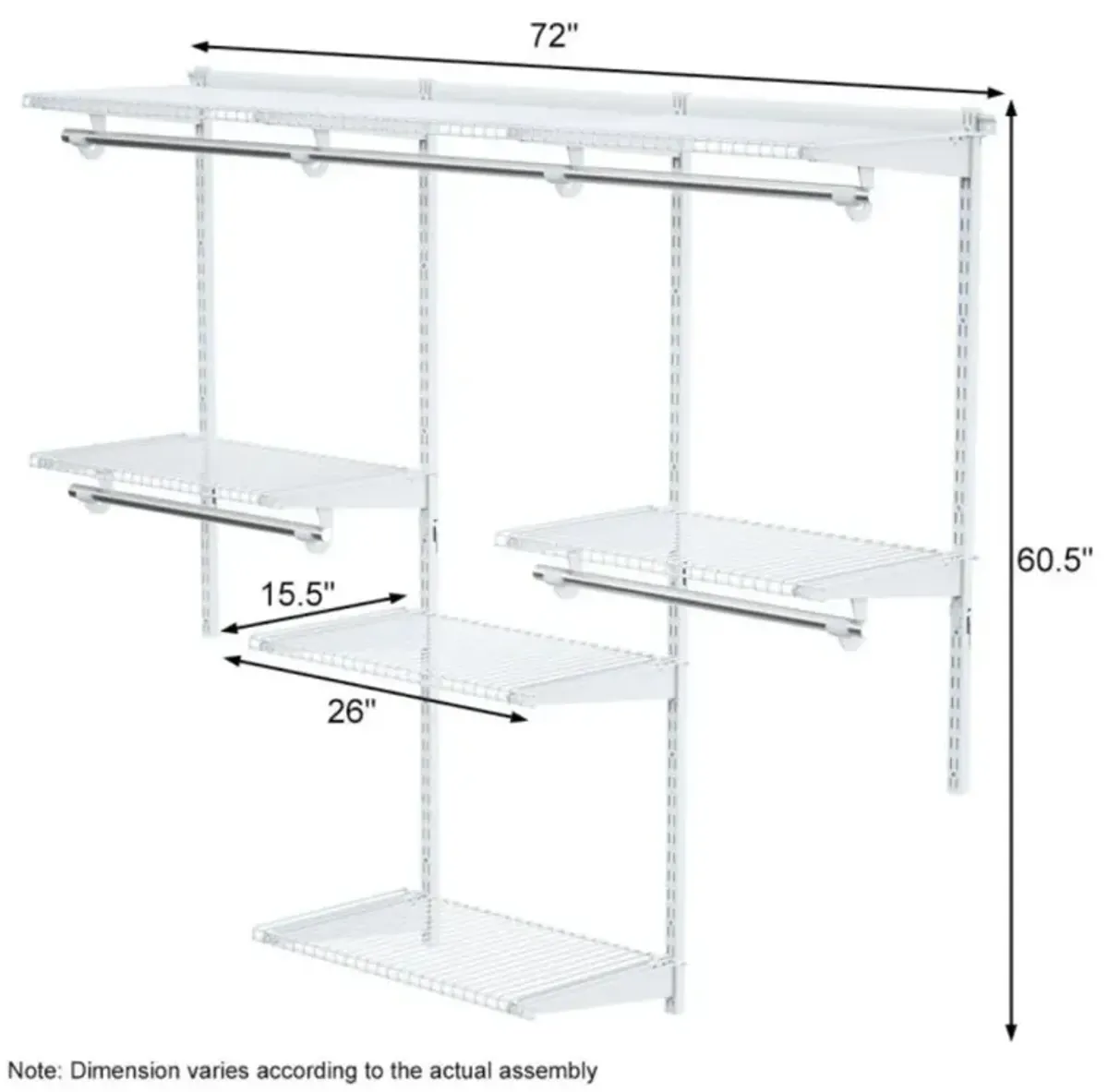 Hivvago Adjustable Wall Mounted Closet Rack System with Shelf