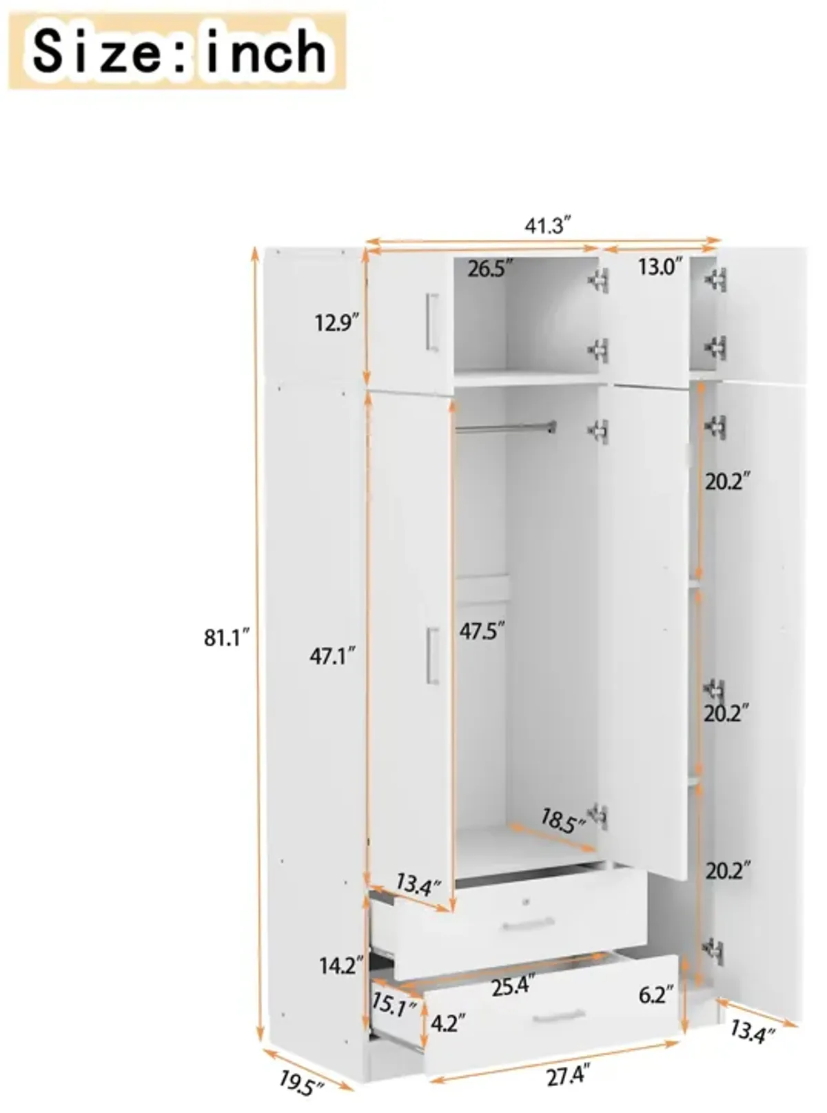 Merax Mirror Wardrobe with 2 Drawers