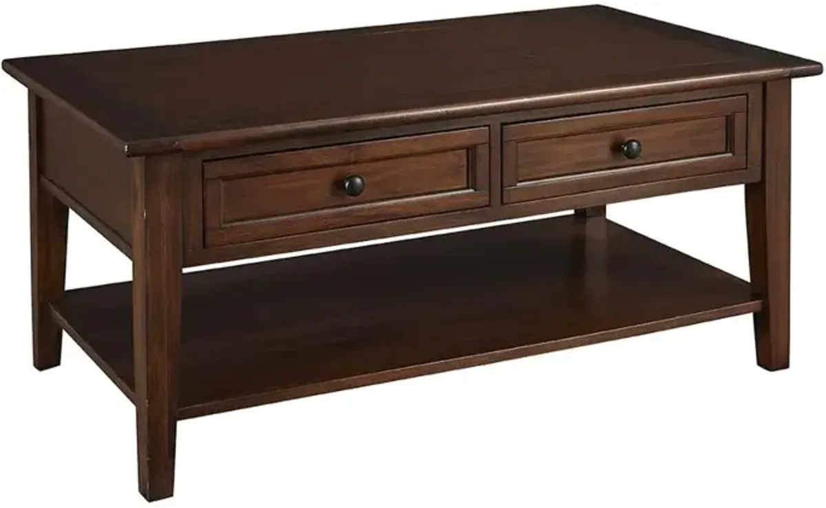 Rectangular Coffee Table with Storage, Solid Wood Cocktail Table Brown