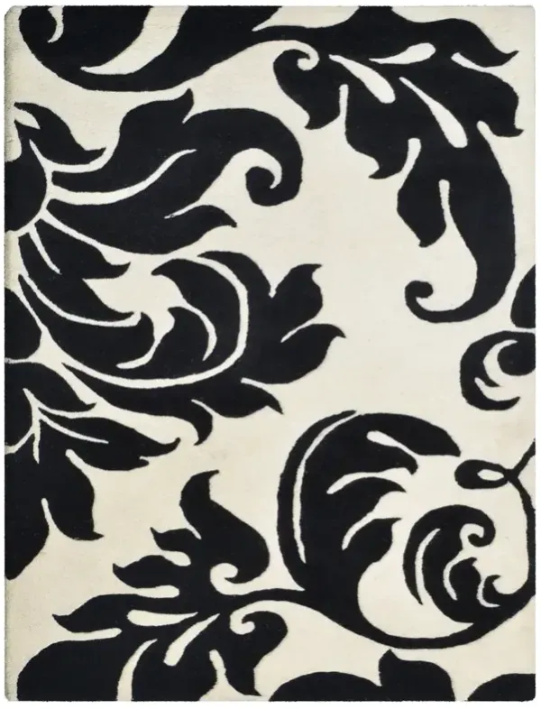 RUGSOTIC CARPETS HAND TUFTED WOOL ECO-FRIENDLY AREA RUGS  - 4'x6', Rectangle Shape, Cream & Black, Floral Modern Design, High Pile Thick Handmade Area Rugs for Living Room, Bed Room (K00203)