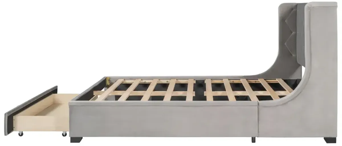 Streamdale Velvet Wingback Storage Platform Bed with Drawer
