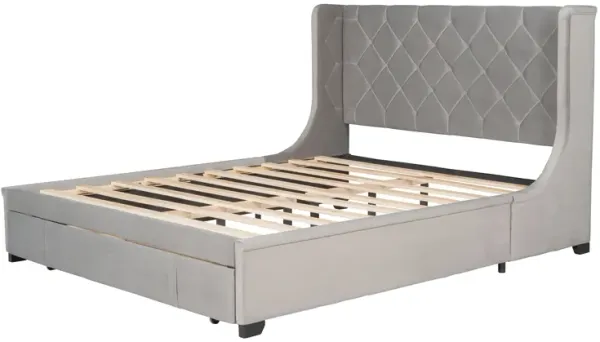Streamdale Velvet Wingback Storage Platform Bed with Drawer