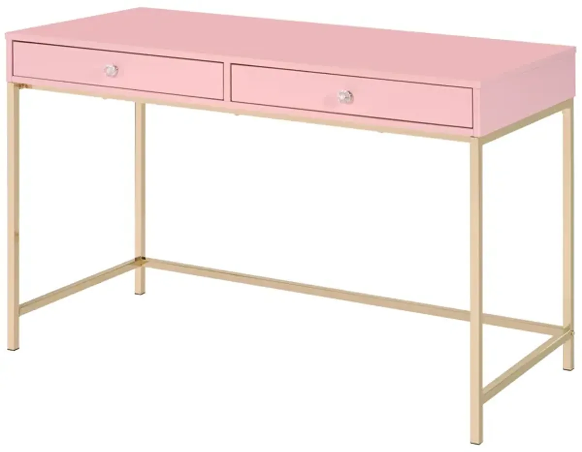 ACME Ottey Writing Desk, Pink High Gloss & Gold Finish