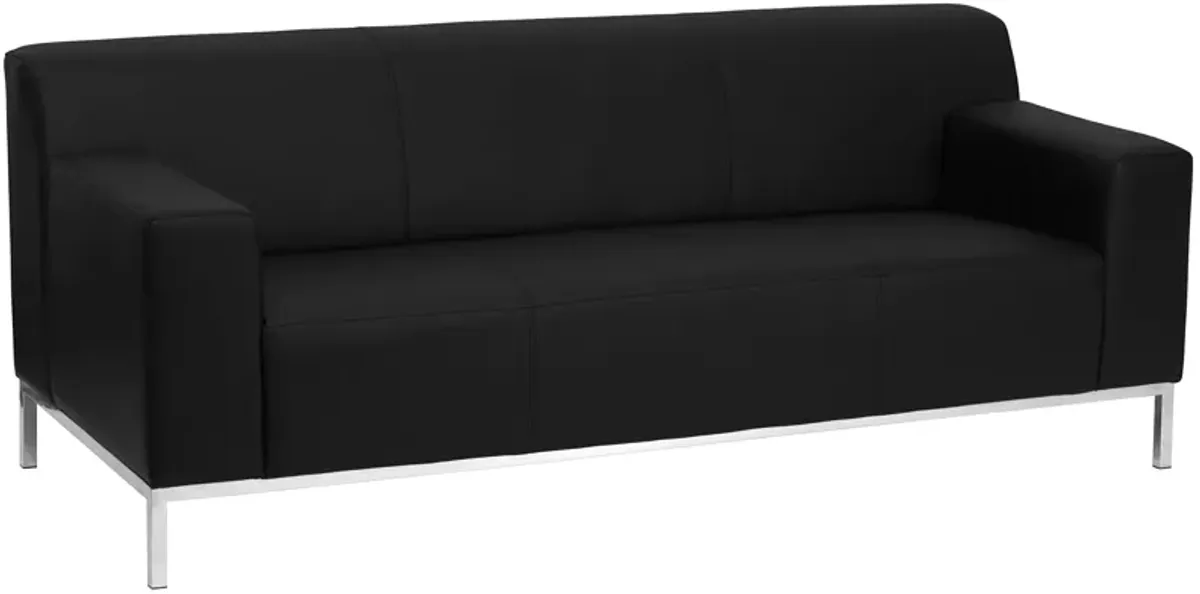 Flash Furniture HERCULES Definity Series Contemporary Black LeatherSoft Sofa with Stainless Steel Frame