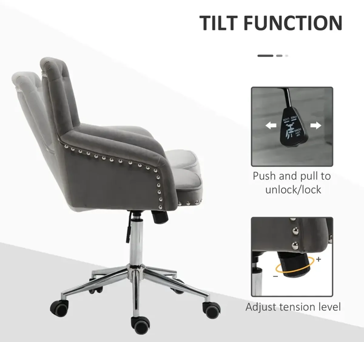 Grey Tufted Task Chair: Home Office Chair with Nailhead Trim