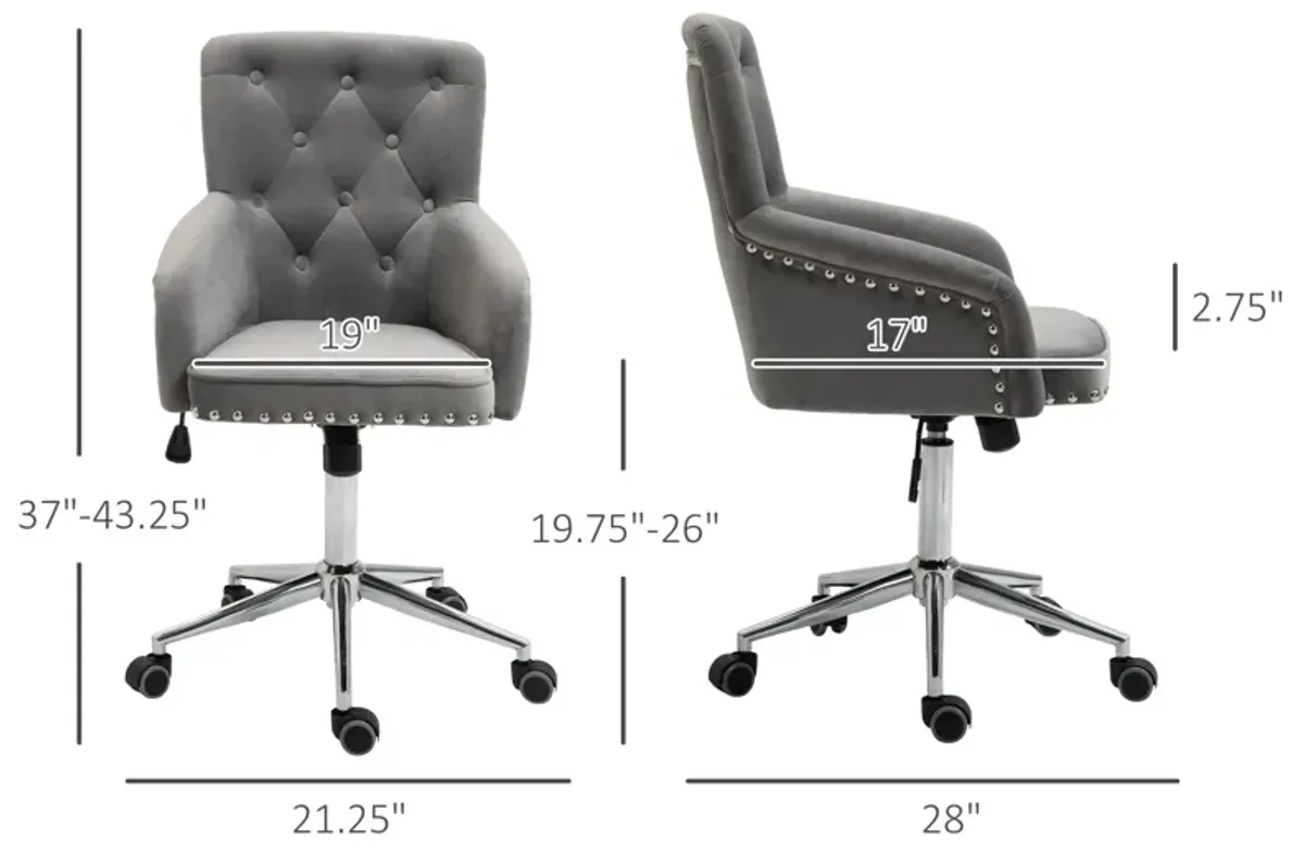 Grey Tufted Task Chair: Home Office Chair with Nailhead Trim