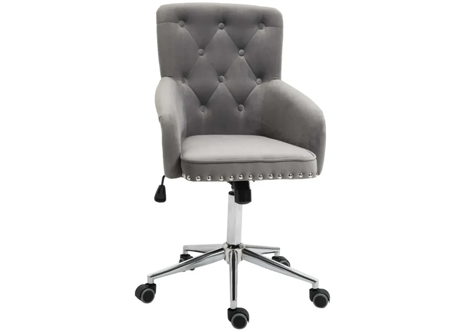 Grey Tufted Task Chair: Home Office Chair with Nailhead Trim