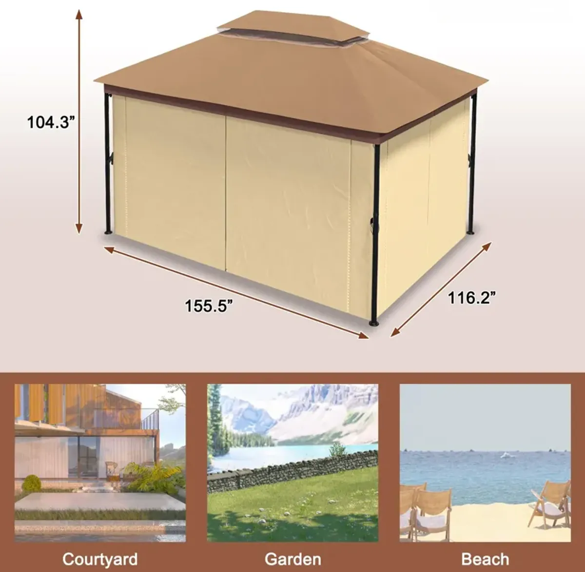 MONDAWE 10 x 13 ft Soft Top Outdoor Patio Gazebo Tent Canopy with Included Curtains Ventilated Double Roof, Beige