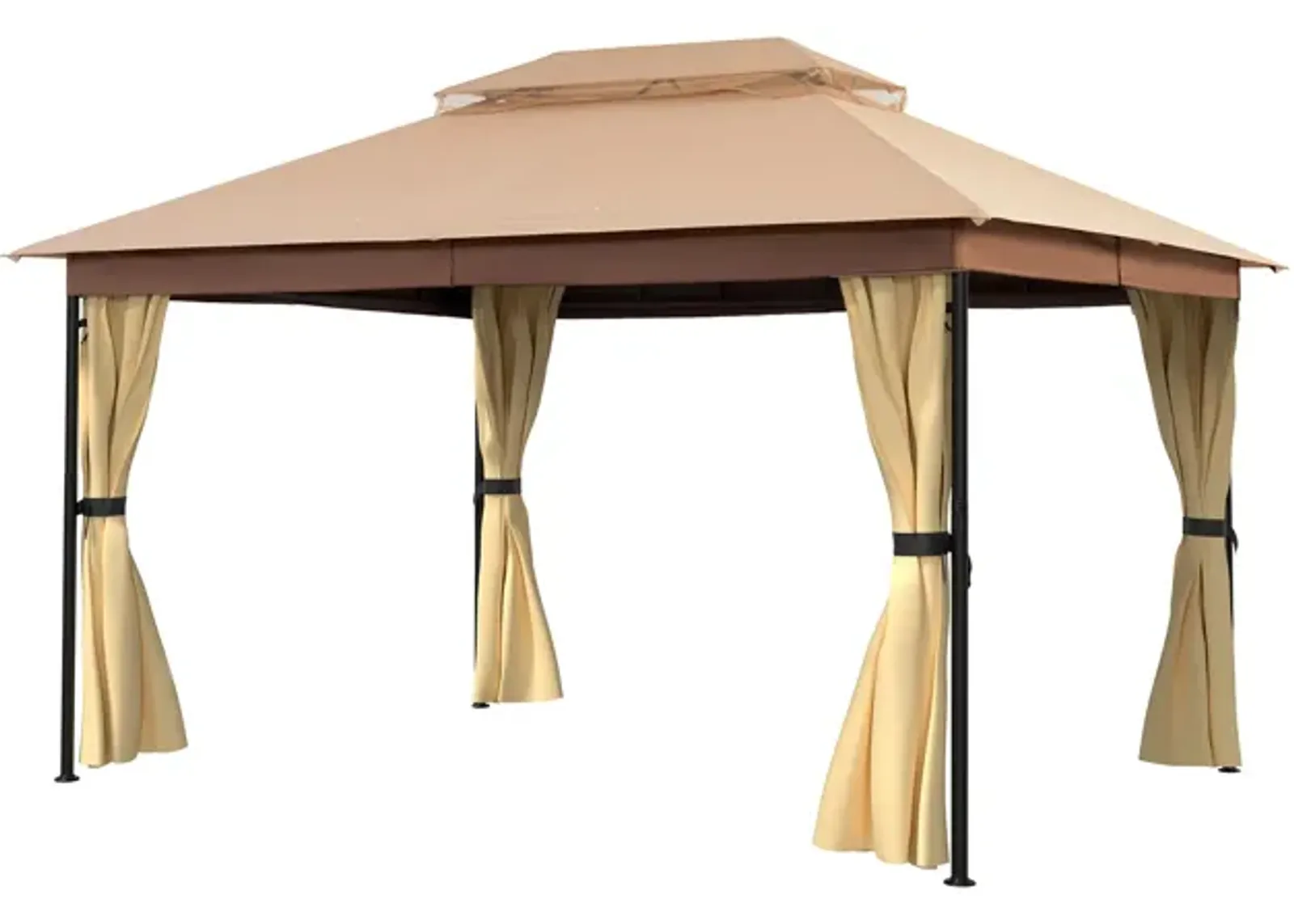 MONDAWE 10 x 13 ft Soft Top Outdoor Patio Gazebo Tent Canopy with Included Curtains Ventilated Double Roof, Beige